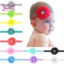 Nishine 7.5 CM Solid Color Chiffon Flower Newborn Infant Headband Diamond Shaped Rhinestone Baby Girl Hairband Children Headwear 2024 - buy cheap