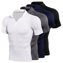Mens Running Compression Shirt Dry Fit Short Sleeve V-Neck Tee Tops Jogging Bodybuilding Sportswear Gym Fitness Workout T Shirts 2024 - buy cheap