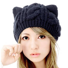 2019 cat ears women hat cute knitted Winter hats solid wool beanies caps crochet trendy bonnet women's cap gorros mujer invierno 2024 - buy cheap