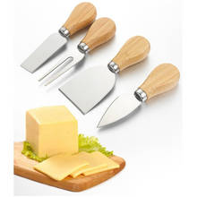 Madeira lidar com facas de queijo conjuntos de 4 peças conjunto de queijo garfo faca pá cortador slicer kit cozinha cheedse cortador útil ferramenta de cozinha 2024 - compre barato