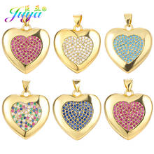 Juya DIY Gold Rainbow Pendants Micro Pave Zircon Love Heart Locket Charms For Valentine's Day Necklace Bracelet Making Supplies 2024 - buy cheap