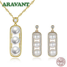 Conjunto de joyas de plata 925 para mujer, pendientes de gota de perlas cuadradas, collares de cadenas con colgantes, conjuntos de joyas de perlas 2024 - compra barato