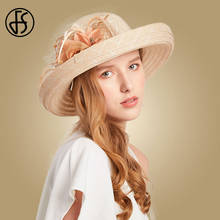 FS Flower Feather Black Sun Hats For Women Wide Brim Straw Hat Beach Hats Pink Beige Caps Chapeu Feminino 2024 - buy cheap
