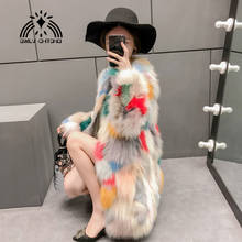 Casaco de pele de raposa natural, jaqueta comprida colorida personalizada em todos os tamanhos 2024 - compre barato