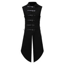 Mens Gothic Tuxedo Vest Steampunk Cosplay Waistcoat Men Black Party Stage Singers Coat Vests Male Halloween Gilet Costume Homme 2024 - buy cheap