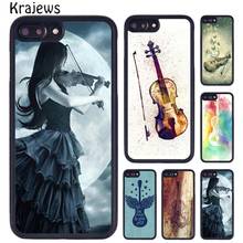 Krajews gótico menina violino aquarela caso de telefone para iphone x xr xs 11 12 13 pro max 5 6s 7 8 plus samsung galaxy s8 s9 s10 2024 - compre barato