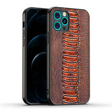 Genuíno real do couro natural preto macio silicone capa para o iphone x xr xs 11 12 13 pro max mini pernas de avestruz pé 2024 - compre barato