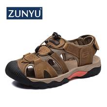 Мужские сандалии ZUNYU из натуральной воловьей кожи, летние качественные пляжные тапочки, повседневные кроссовки, уличная пляжная обувь, большие размеры 48 2024 - купить недорого