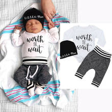Newborn Kid Baby Boy Girl Autumn Clothes Long Sleeve Letter Printed Top Pants Romper Cotton Hat Fall Outfit 3PCS 2024 - buy cheap
