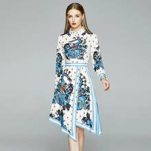 2021 Spring Autumn Irregular Floral Print Dress Office Lady Casual Slim Fashion A-line Dresses Womens Elegant Vintage Vestidos 2024 - buy cheap