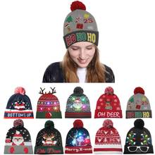 Beanie do natal do diodo emissor de luz chapéu de natal feio camisola de natal beanie ilumine acima chapéu de malha para crianças adulto festa de natal 2024 - compre barato