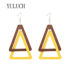 Yuluch triângulo feminino pingente de madeira natural brincos meninas elegante dupla geométrica figuras multicolorido jóias senhoras simples presente 2024 - compre barato