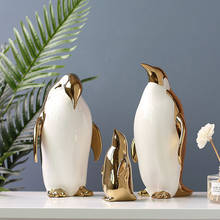 Декор для дома, скульптура в виде животного, креативные фигурки золотистого керамического пингвина, украшение для офиса, кабинета, подарок на день рождения 2024 - купить недорого
