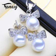 FENASY-Conjunto de joyería de perlas de Plata de Ley 925, pendientes de perla Natural para mujer, colgante romántico, collar de cadena artesanal 2024 - compra barato