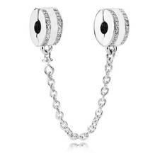 Original 925 prata esterlina charme insignia com cristal de segurança clipe de corrente contas apto pan pulseira & pulseira jóias diy 2024 - compre barato
