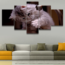 Pintura de arte em tela, 5 peças, gato jogar água animal cartazes imagens modulares, moderno decoração da casa impressões decoração da sala de estar 2024 - compre barato