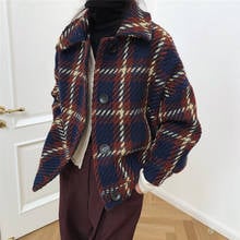 Short Plaid Tweed Coat Women 2020 Autumn Winter New Retro Fashion Lapel Plaid Tweed Thick Loose Casual Jacket Coat Tide 2024 - buy cheap