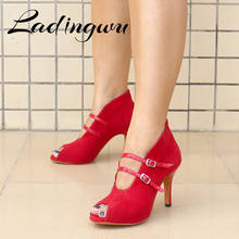 Ladingwu Latin Dance Shoes Salsa laties Dance Short Boots Red Suede Professional Ballroom Dance Shoes Hot Sell Indoor Dance Shoe 2024 - buy cheap