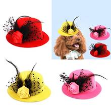 Sombrero de fiesta para mascotas, decoración de flores y plumas falsas, a la moda, disfraz para perros y gatos 2024 - compra barato