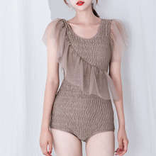 2021 New Hot Spring Korean Version Of Sexy Flying Sleeves Featured Net Gauze Ruffled Hem Halter Strap Small Chest Gathered Swims 2024 - buy cheap