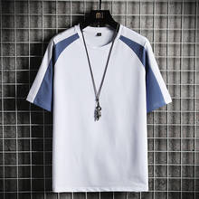 Мужская футболка с коротким рукавом, однотонная Повседневная Свободная футболка в стиле хип-хоп, в стиле пэчворк, для лета 2024 - купить недорого