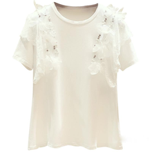 Lace Petals Beads Rhinestones Round Neck Short Sleeve T-shirt Women's Clothes 2021 Summer New Casual Female White Top 2024 - buy cheap