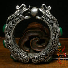 Pulsera de plata tibetana de rubí antiguo, Cloisonne con incrustaciones de jade verde, pulsera Noble 009 2024 - compra barato