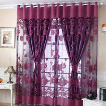 1 Piece Purple Tulle Curtain Shine Floral Embroidered Beaded Decorative Curtains Polyester Translucent Home Window Tulles Hot 2024 - buy cheap