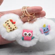 Cute Tiger Fluffy Fur Pom Pom Keychain Sweety Owl Soft Ball Car Keyring Summer Elephant Bag Holder Women Pendant Jewelry Gift 2024 - buy cheap