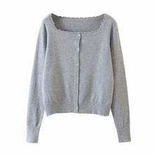 Korean Women's Knitted Sweater 2021 Spring New Casual Single Breasted Solid Color Square Collar Ragged Cardigan 2024 - buy cheap