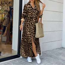 Платье-рубашка ZANZEA женское праздничное, модное винтажное длинное платье с леопардовым принтом вечерние с лацканами, на осень 2024 - купить недорого
