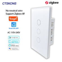 Zigbee smart touch switch 110V 220V No neutral wire tuya smart life APP RF remote Alexa Google control Wall light sensor switch 2024 - buy cheap
