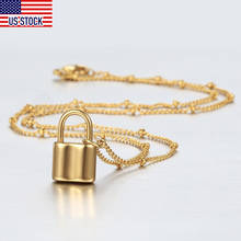 Fashion Lock Pendant Necklace for Women Girls 1.5mm Gold Stainless Steel Dainty Satellite Chain 18inch Design Jewelry Gift DN208 2024 - buy cheap