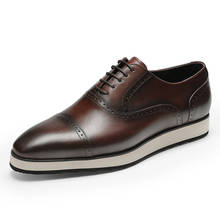 Мужские классические туфли оксфорды, коричневые туфли из натуральной кожи, на платформе, с острым носком, на шнуровке, свадебная обувь, осень 2021 2024 - купить недорого