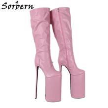 Sorbern пользовательские; Низкий каблук; Сапоги до колена; Женская 30 см туфли на очень высоком каблуке, с застежкой-молнией сбоку, матовый розов... 2024 - купить недорого