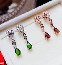 KJJEAXCMY boutique jewelry 925 sterling silver inlaid natural Garnet Diopside female earrings support detection luxury 2024 - buy cheap