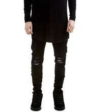 New Fashion Brand High Quality Stretch Knee Ripped Black Slim Jeans Men Slim Hip Hop Swag Elastic Pants Boy Ripped Male Trousers 2024 - buy cheap