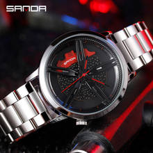 SANDA-reloj deportivo para hombre, cronógrafo de pulsera de cuero y acero inoxidable, resistente al agua, con borde de rueda de coche 2024 - compra barato