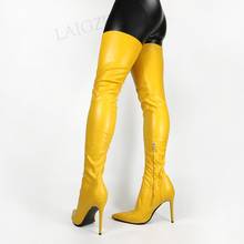 LAIGZEM SUPER Stretchy Women Thigh High Boots Faux Leather Stiltto Heels Boots Over Knee Unisex Shoes Woman Big Size 42 44 47 2024 - buy cheap