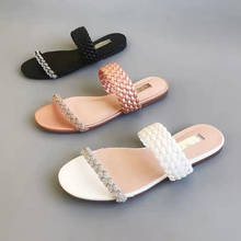 2021 verão novas mulheres chinelo nova marca tecer ao ar livre praia sandália sapatos bling lazer feminino plana slides sapatos tamanho grande 41 2024 - compre barato