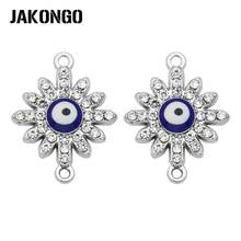 10 piezas de conectores de flor de Ojo Azul de cristal Chapado en plata para fabricación de joyas, accesorios de pulsera, artesanía DIY 20x15mm 2024 - compra barato