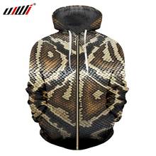 UJWI New Trend Animal snake skin Men's Zip Hoodies 3D Punk Rock Man Zipper Coat Printed Fashion Streetwear Unisex Clothing 2024 - buy cheap