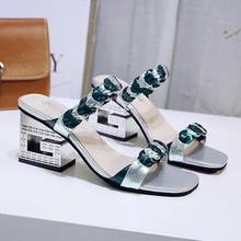 Mixed colors snake silver open toe sandalias femme personality square toe sandales thicken fretwork med high heels sandals women 2024 - buy cheap