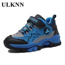 Зимние Синие кроссовки ULKNN, для мальчиков, зимние ботинки с хлопковой подкладкой, со стальными зубцами, с волчьими когтями, толстая Вельветовая обувь 2024 - купить недорого