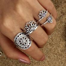 4 Pieces / Set Bohemia Women's Alloy Ring Exquisite Hand Carved Lotus Ring Set Fashion Jewelry Friends Family Gift 2024 - buy cheap