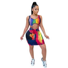 2021 Women Dress Casual Tie Dye Print Sleeveless O Neck Mini Dress Summer Women Sexy Hollow Out Lace Up Bandage Club Party Dress 2024 - buy cheap