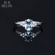 Helon prata esterlina 925 oval 6x8mm genuíno azul topázio & moissanite anel de noivado para aniversário feminino melhor presente 2024 - compre barato