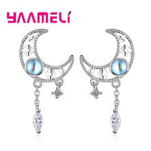 Exquisite 925 Sterling Silver Moon Stud Earrings Color Moonstone For Women Girl Personality Rhinestone Pendiente Jewelry 2024 - buy cheap