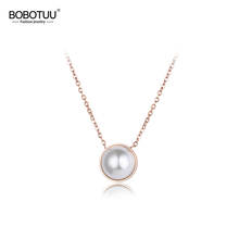 BOBOTUU-Cadena de perlas de imitación blancas clásicas para mujer, collares de eslabones, joyería de acero de titanio, gargantilla de oro rosa, collar para mujer BN18063 2024 - compra barato