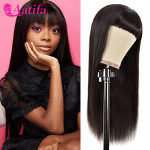 Peruvian Straight Human Hair Wigs With Bangs For Black Women Mid length Machine Made Hair Wigs 100% Remy Human Hair WIg Bang 2024 - buy cheap